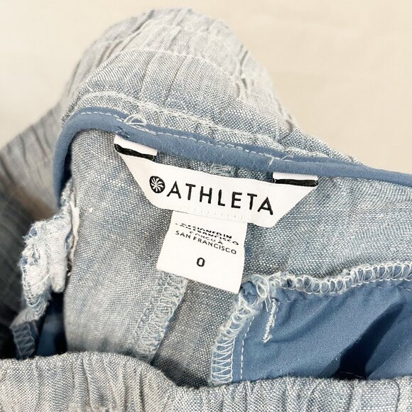 Athleta Cabo Linen Jogger Pants in Light Blue Chambray Coastal Athleisure Size 0 - Picture 4 of 8